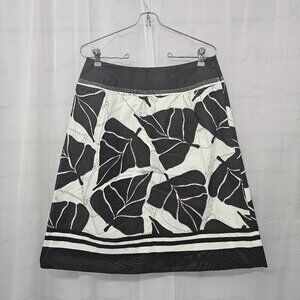 Nygard Brown White Stitched Leaf Print Tropical Boho A-line Skirt 8